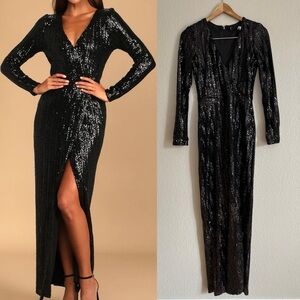 NWOT Love Lasts Forever Black Sequin Long Sleeve Maxi Dress